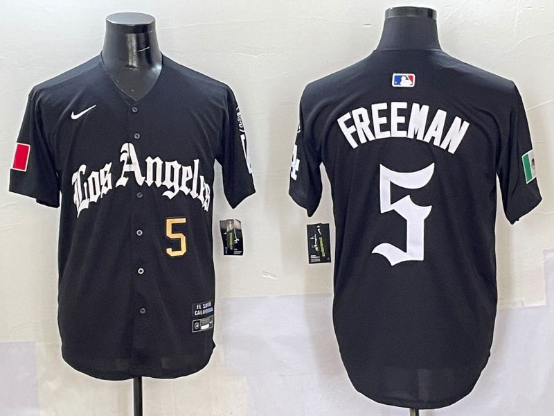 Men Los Angeles Dodgers #5 Freeman Black Five generations Joint Name 2025 Nike MLB Jersey style 3